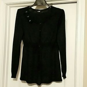 Daisy Fuentes Black Cardigan with Flower Accent