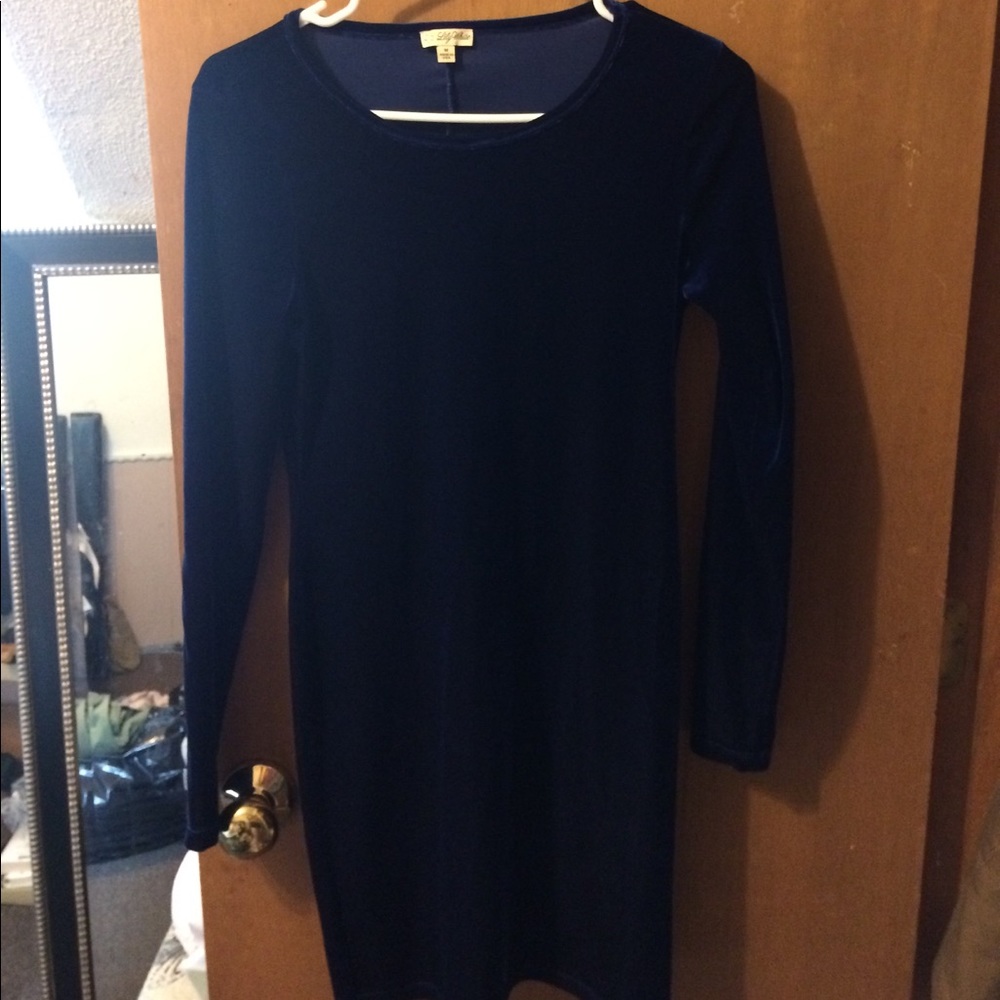 Velour blue long sleeve body con