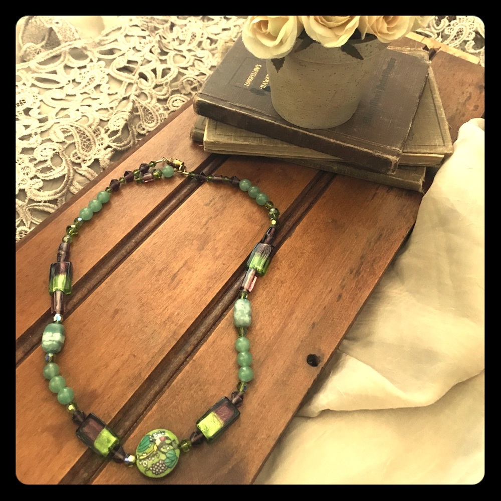 Handcrafted Deep Purple & Green Necklace