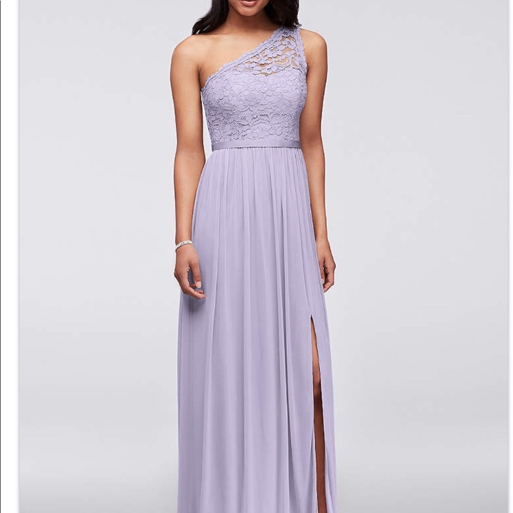 David’s Bridal Long One Shoulder Lace Dress