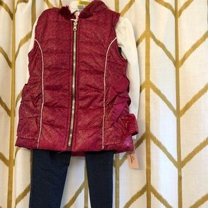 Three piece set with faux fur trimmed vest