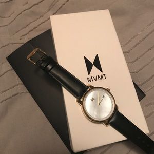 MVMT Gold Pearl Watch with Black Leather Band