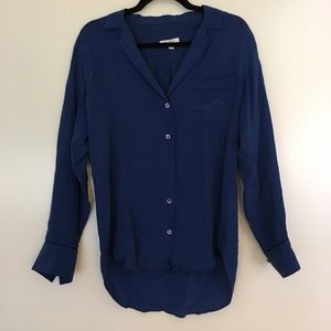 V-neck silk long sleeve button down blouse