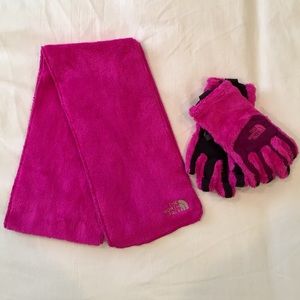 Girls North Face Pink Denali Scarf and Glove Set