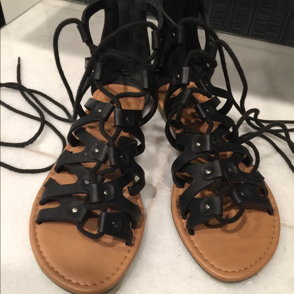 Black tie up sandals