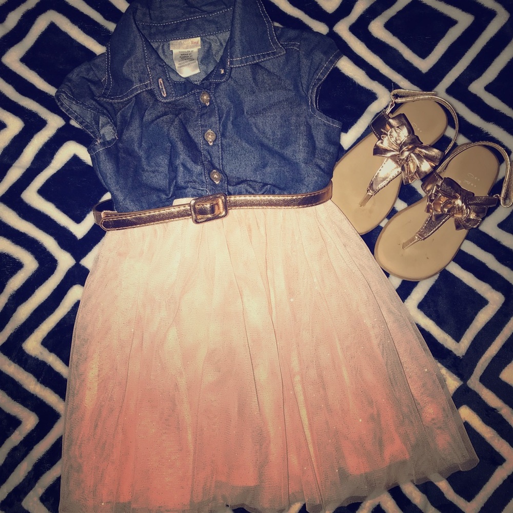 Denim & Rose Gold Tulle Dress • Little Girls 3T