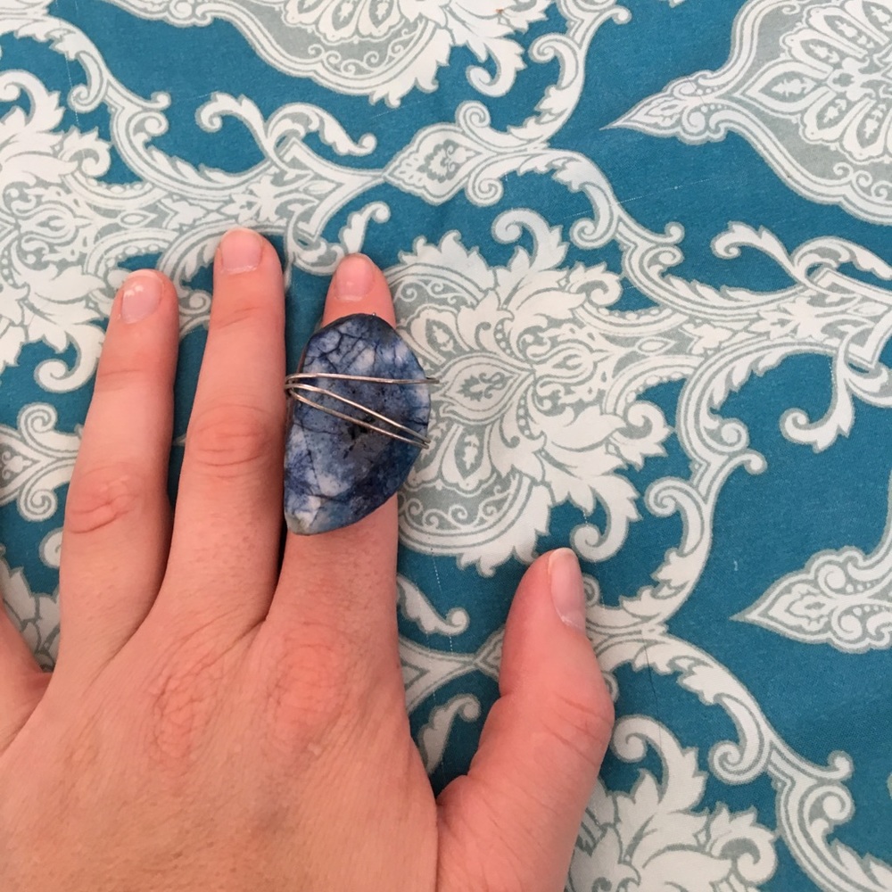 Statement Blue agate wire wrapped ring