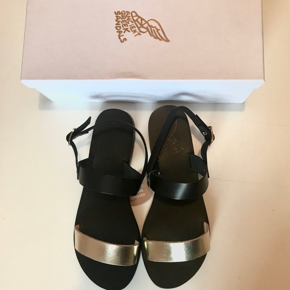 NWT Ancient Greek Sandals, Clio, Black/Platinum 38