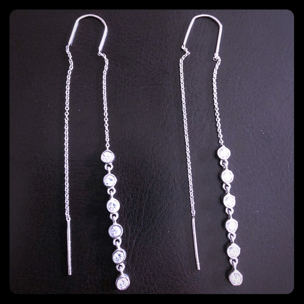 Silver Drop Dangle Rhinestone Earrings - image 1