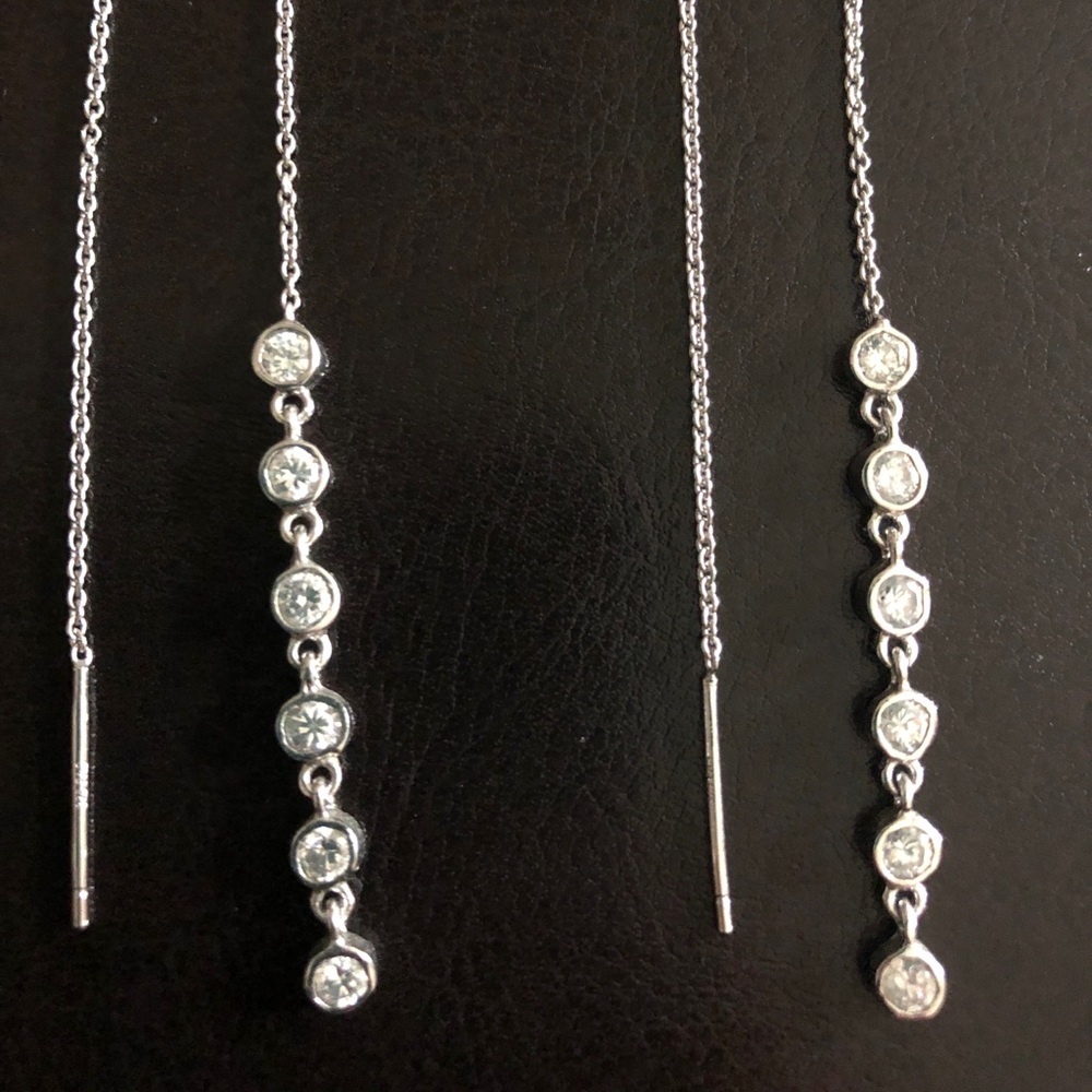 Silver Drop Dangle Rhinestone Earrings - image 2