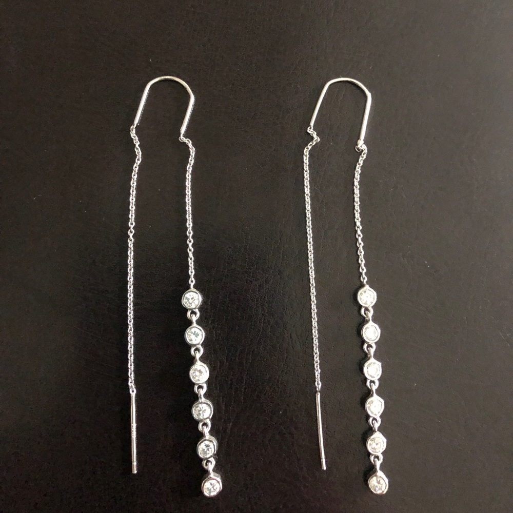 Silver Drop Dangle Rhinestone Earrings - image 3