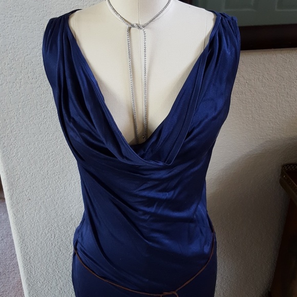 Josh Brody NWT slinky blue dress with suede tie - Picture 1 of 8