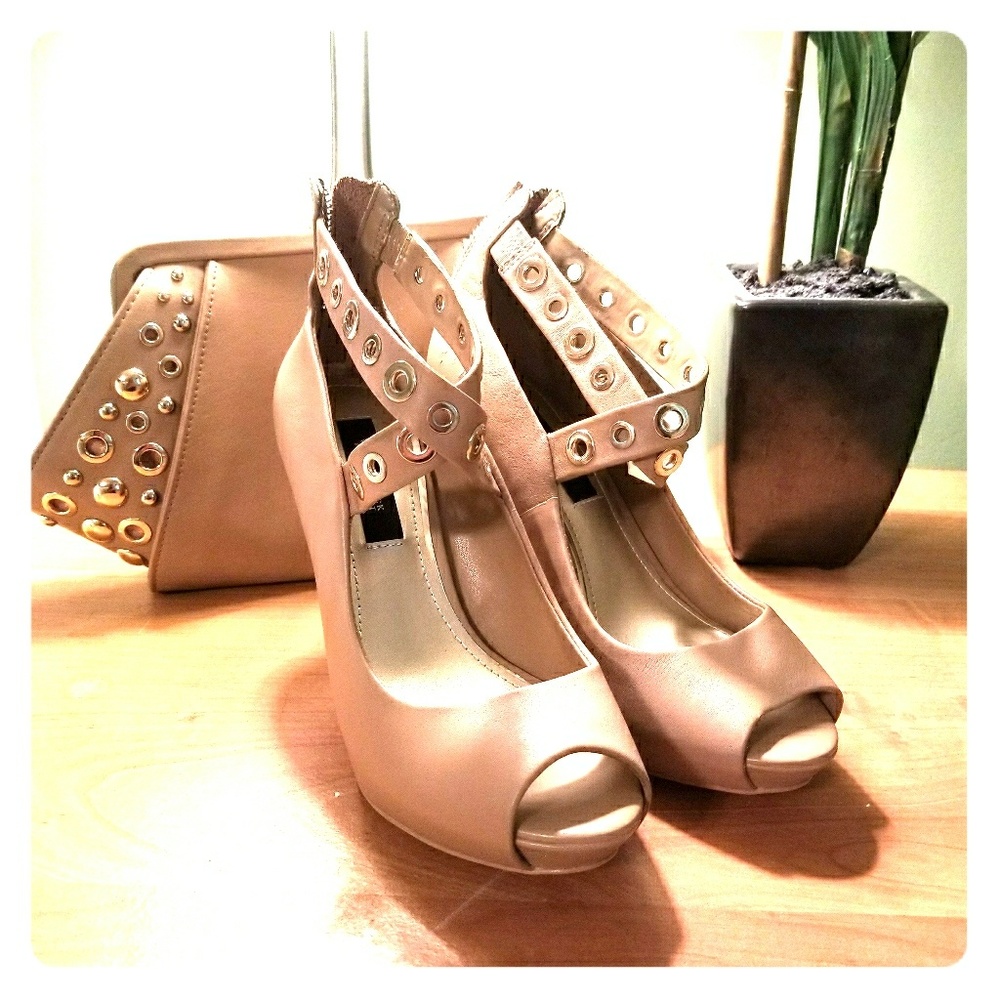 Tan Heels and Purse Combo