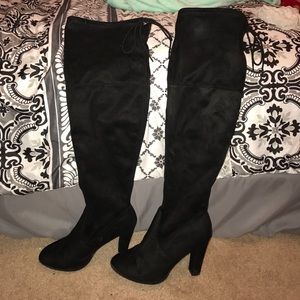 Black suede over the knee boots