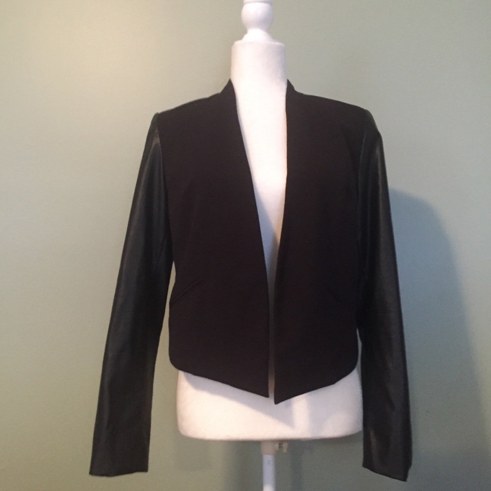 Black Open Jacket with faux leather sleeves
