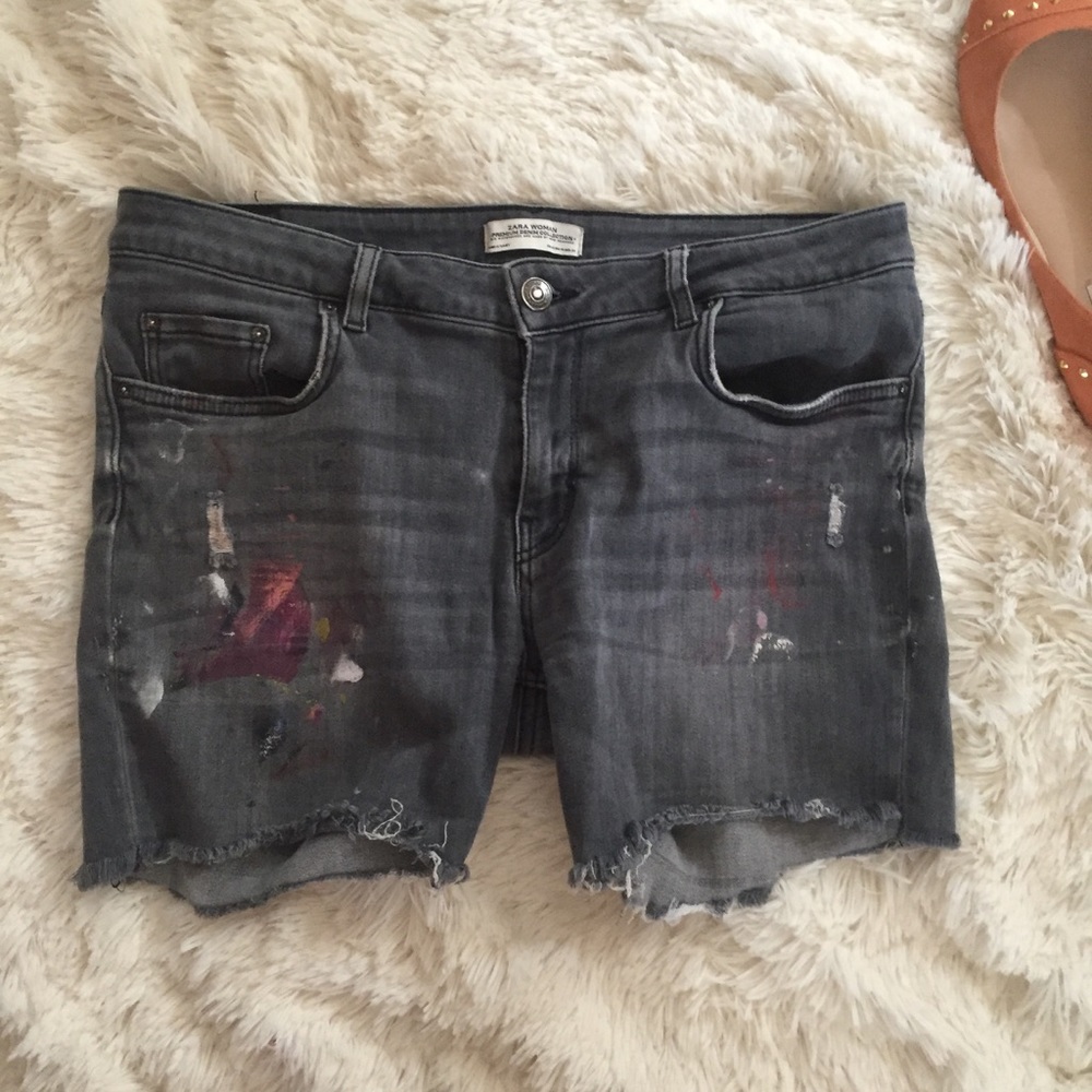 Zara woman grey paint splatter Cut Off Shorts - Picture 2 of 8