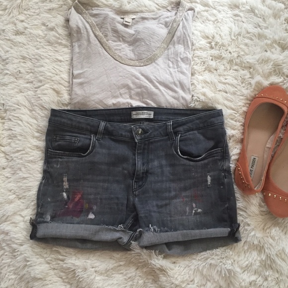 Zara woman grey paint splatter Cut Off Shorts - Picture 8 of 8