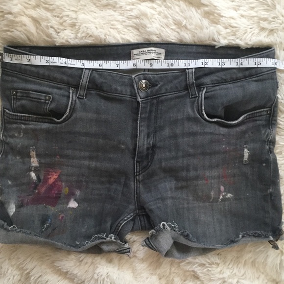 Zara woman grey paint splatter Cut Off Shorts - Picture 6 of 8
