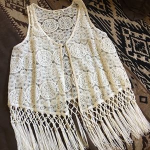 Cream fringe vest!
