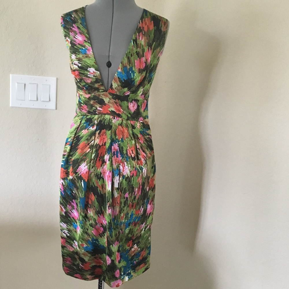 Multi colored plunge front dress
