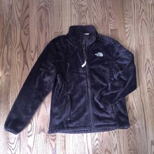 North Face full-zip fuzzy brown jacket.