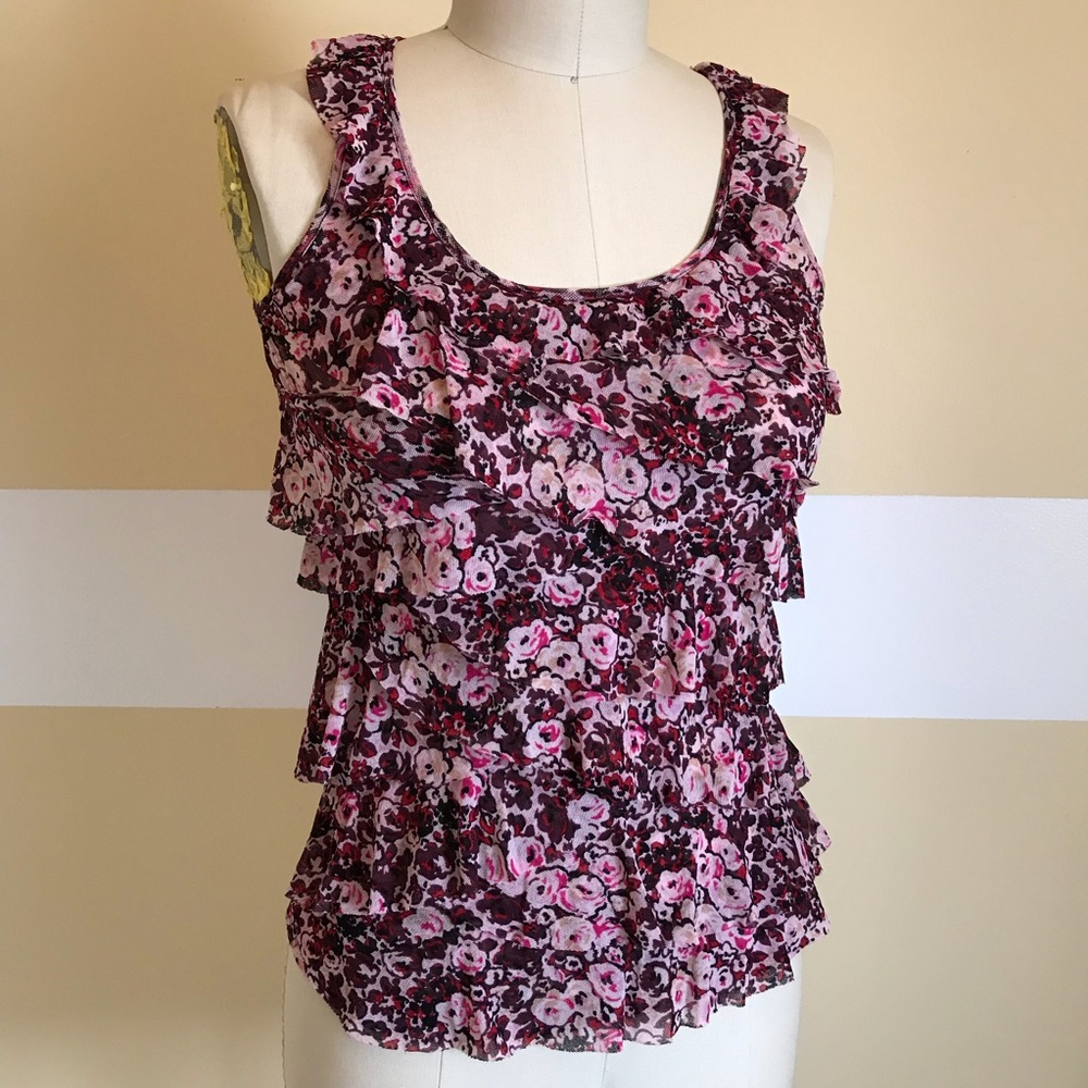 Express mesh printed ruffle top
