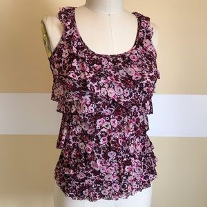 Express mesh printed ruffle top