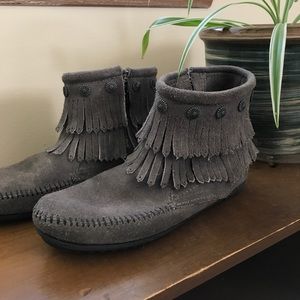 Gray Minnetonka boots