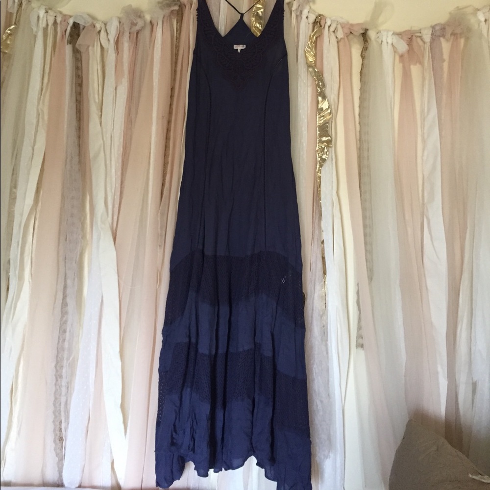 Navy Free People Long Dress