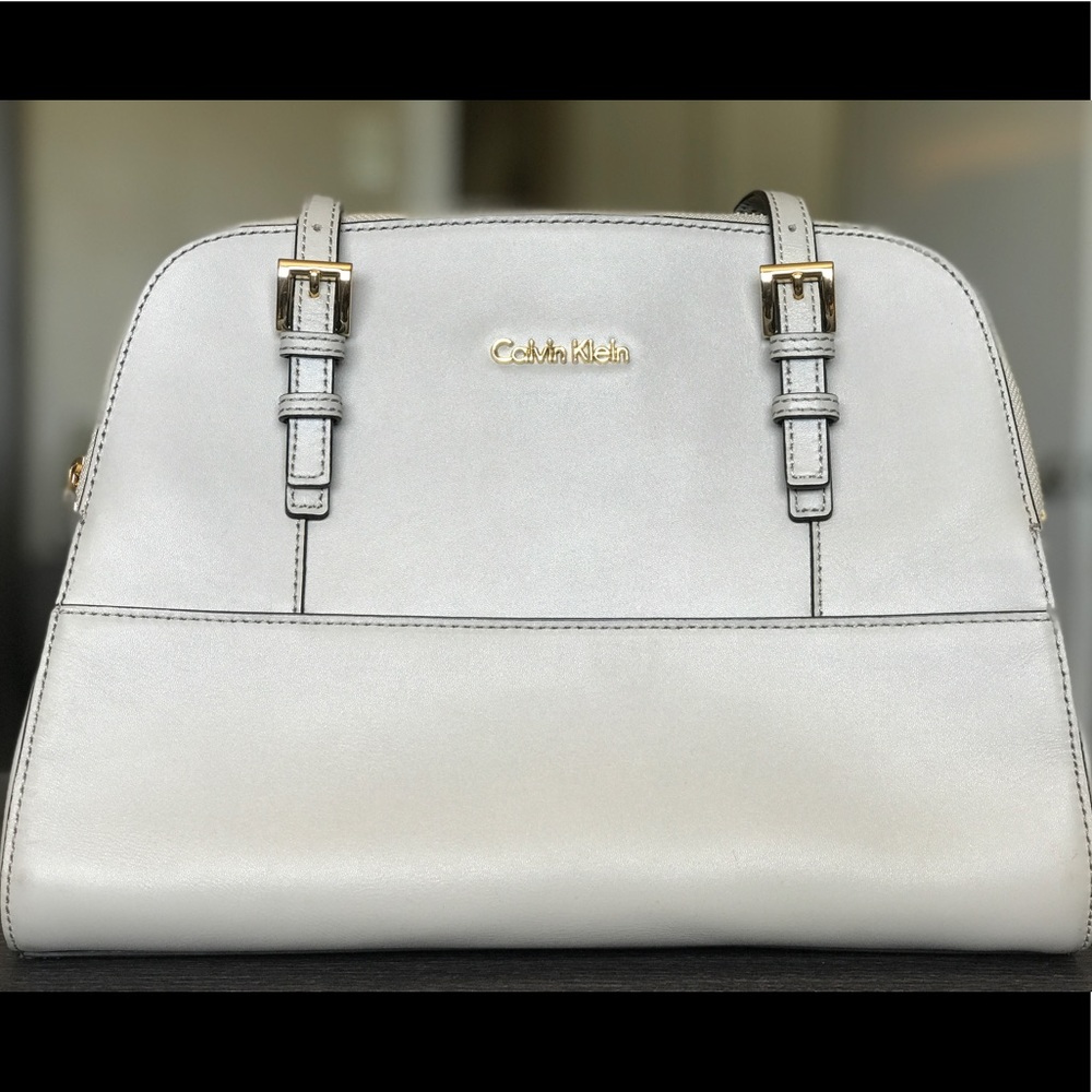 Calvin Klein Grey Leather Handbag with Gold