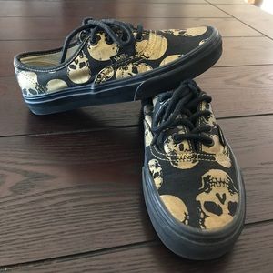 Black Vans with Gold Skull Pattern