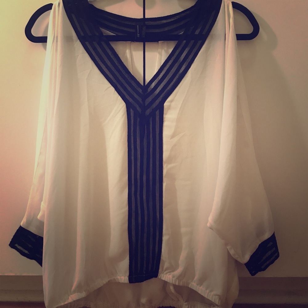 Cold shoulder, open back, v-neck chiffon top!