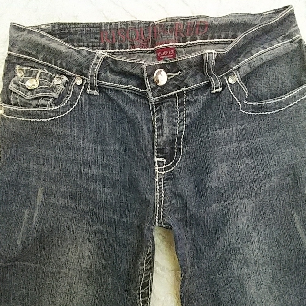 💀Rhinestone Distressed Skinny Jeans sz 7/8 - Picture 4 of 8