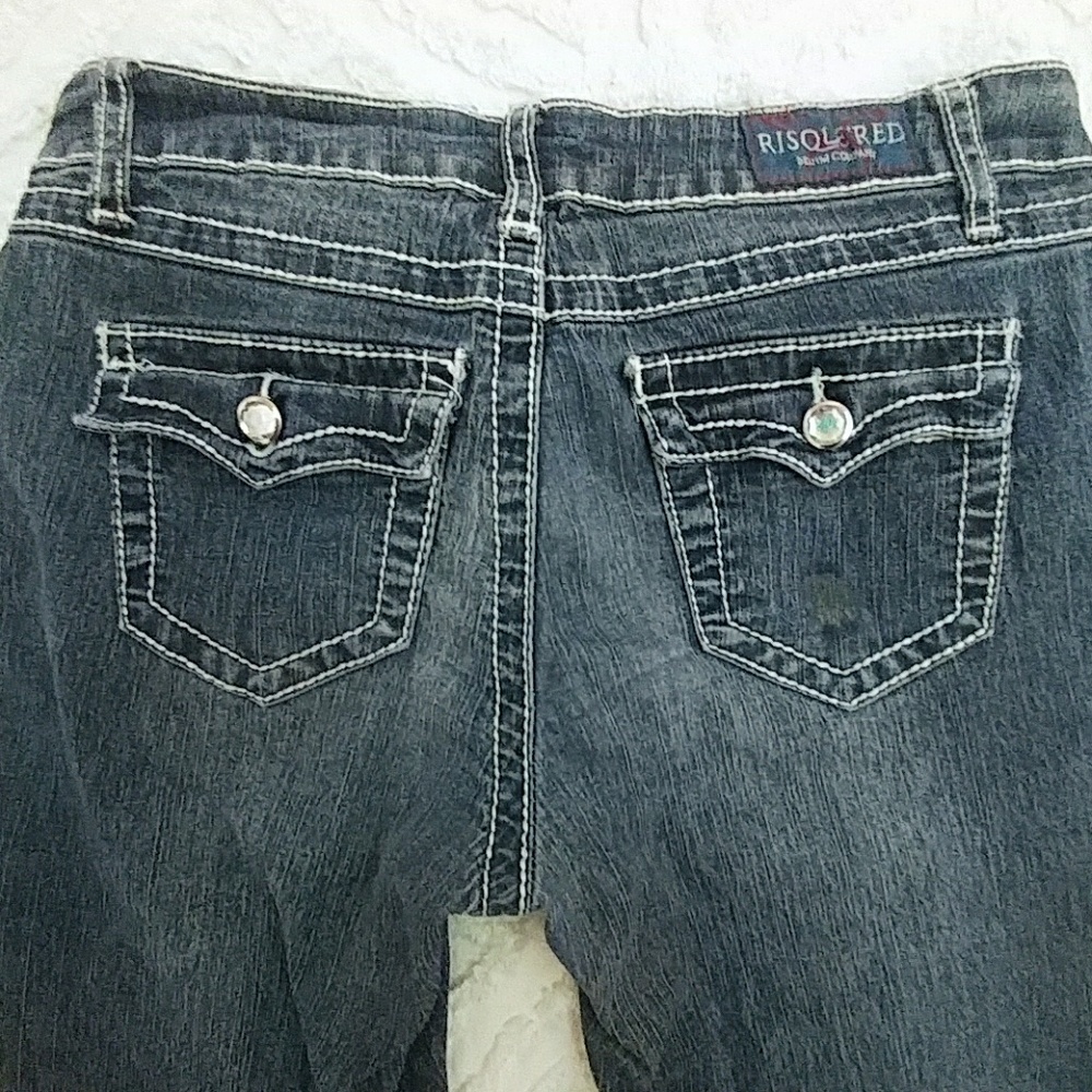 💀Rhinestone Distressed Skinny Jeans sz 7/8 - Picture 5 of 8