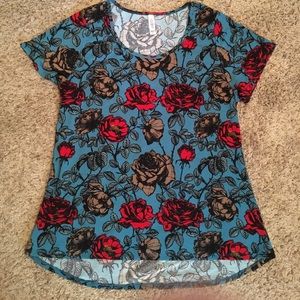 LulaRoe Classic T Blue with Roses