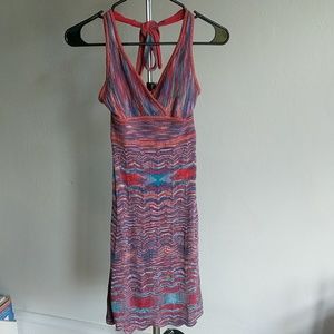 GUESS: Bright multicolor knit tie halter top dress