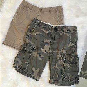 Old Navy camo and tan cargo shorts set