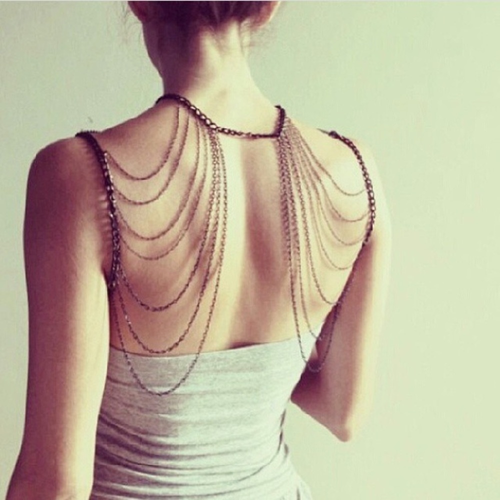🌵Drape Body Chain Necklace Shoulder Gold Gunmetal - Picture 1 of 5