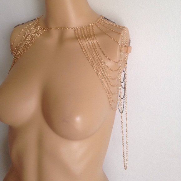 🌵Drape Body Chain Necklace Shoulder Gold Gunmetal - Picture 3 of 5