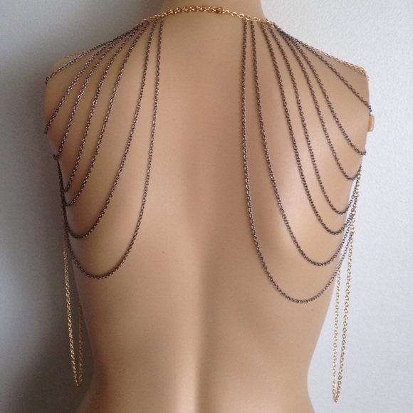 🌵Drape Body Chain Necklace Shoulder Gold Gunmetal - Picture 5 of 5