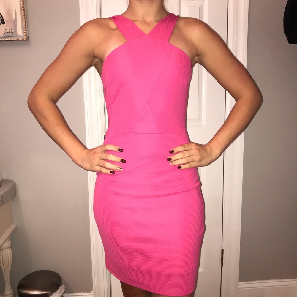 Pink tight mini dress