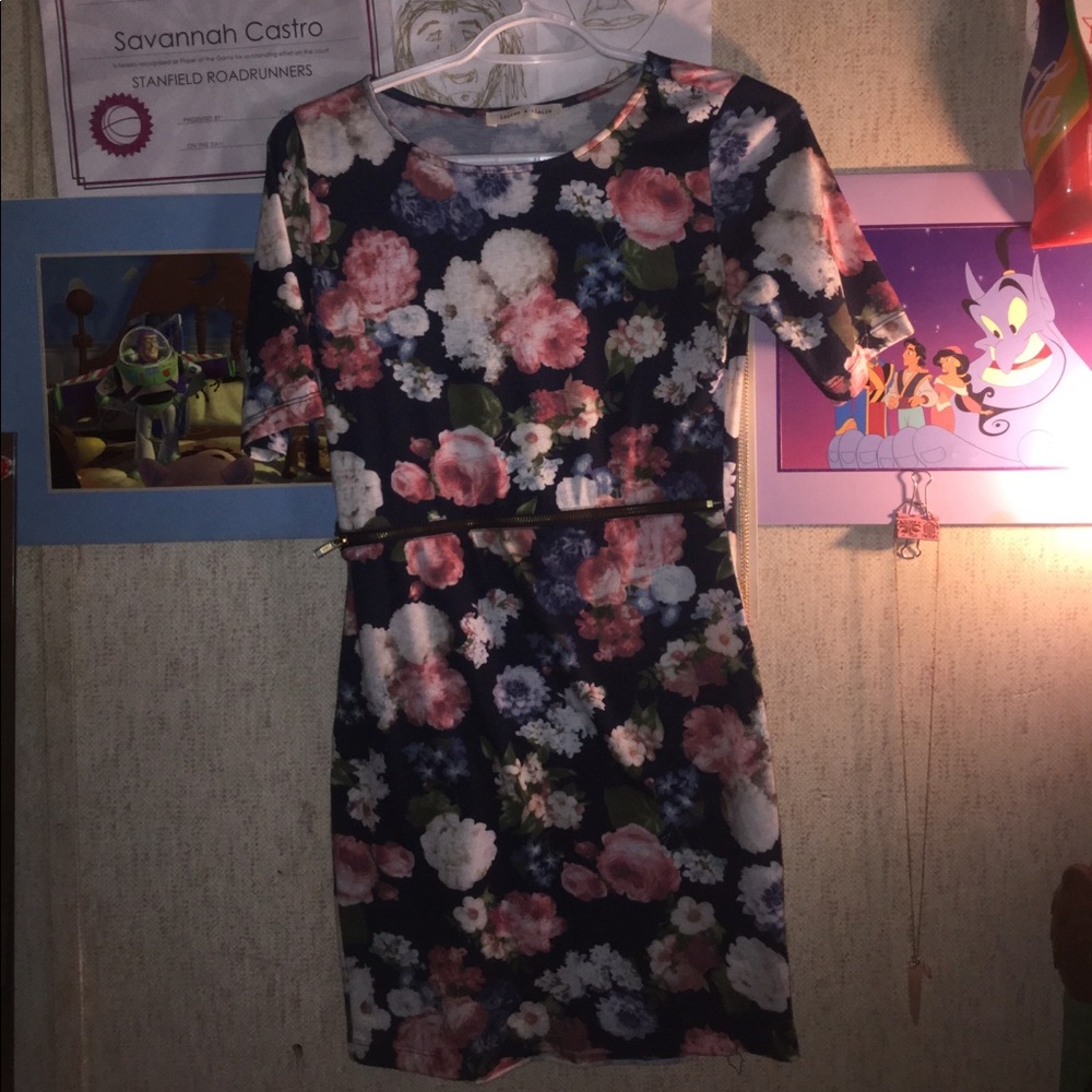 Floral Fitted Zipper Dress