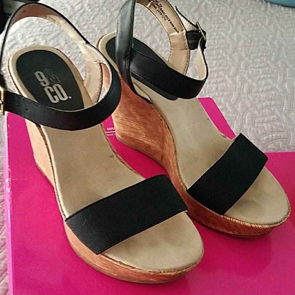 9&CO Black/Cork Platform Heels