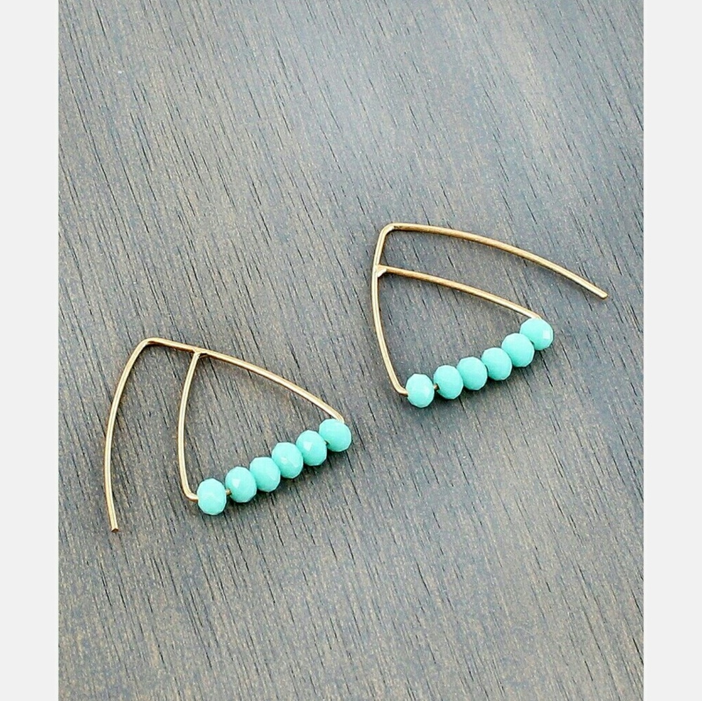 🎉SALE🎉 Aqua Bead Triangle Wire Earrings