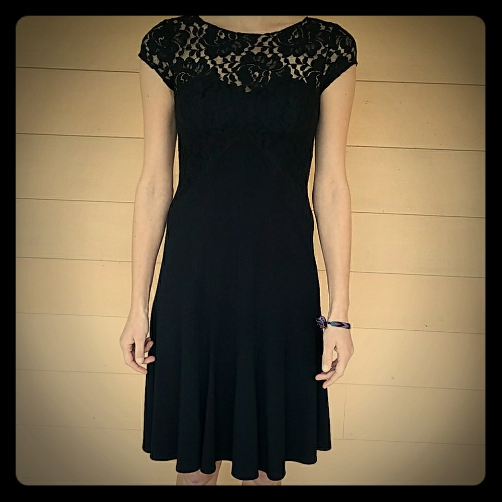 Black dress with rose pattern lace detail