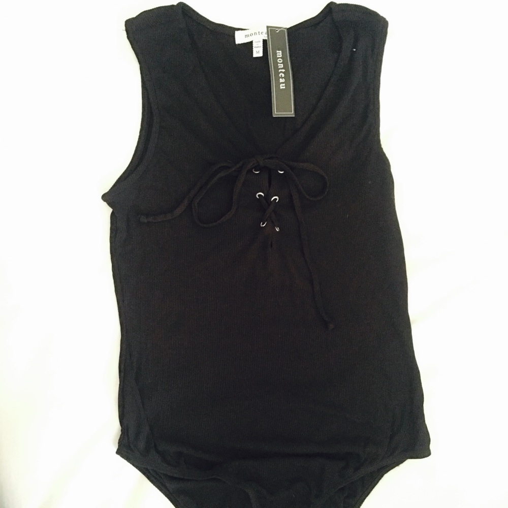 Black Bodysuit with Front Tie - Never Worn