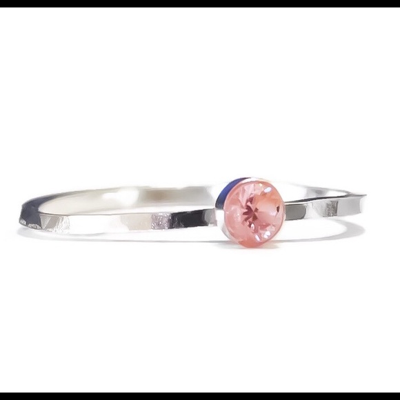 925 Sterling Silver 3mm Pink Topaz Gemstone Ring - Picture 5 of 8