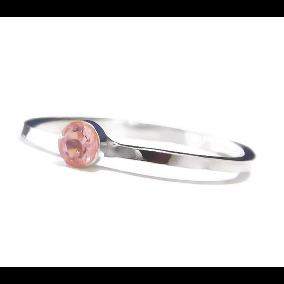 925 Sterling Silver 3mm Pink Topaz Gemstone Ring - Picture 4 of 8