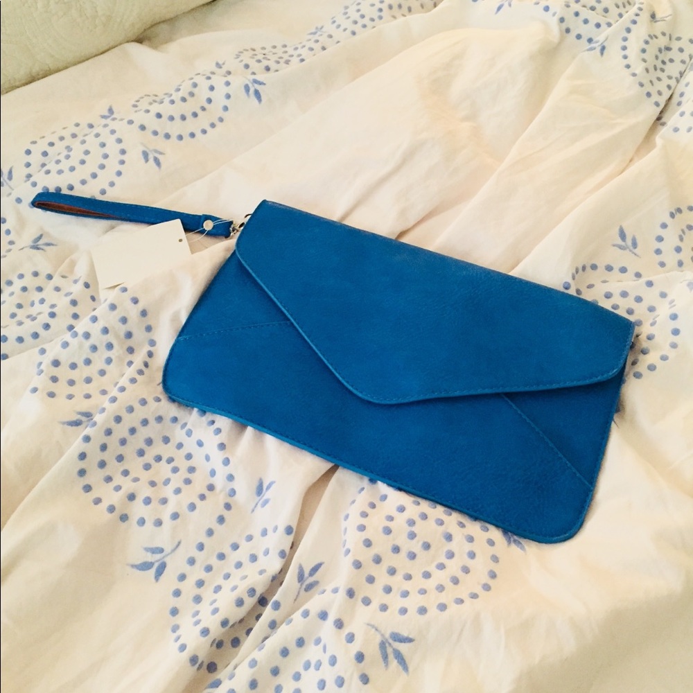 Blue leather envelope clutch