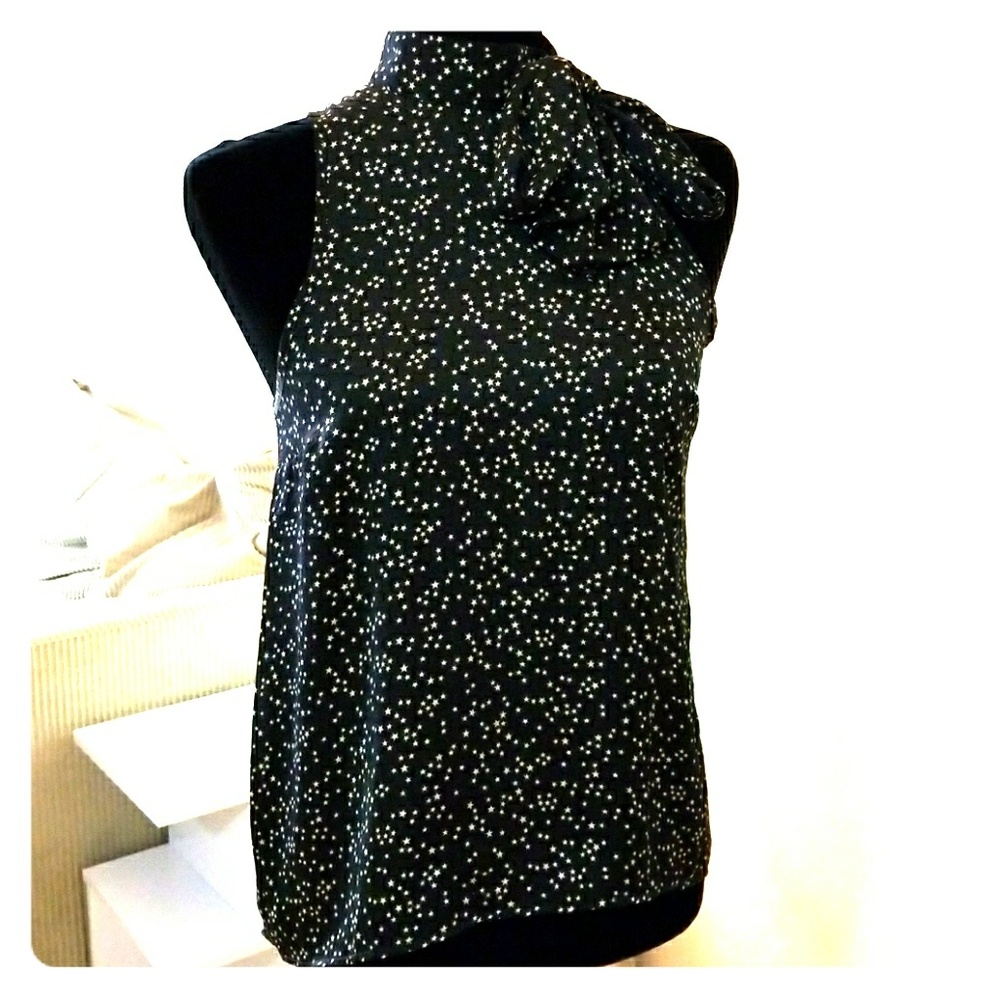 H&M Silky Bow Neck Tie High Low Top